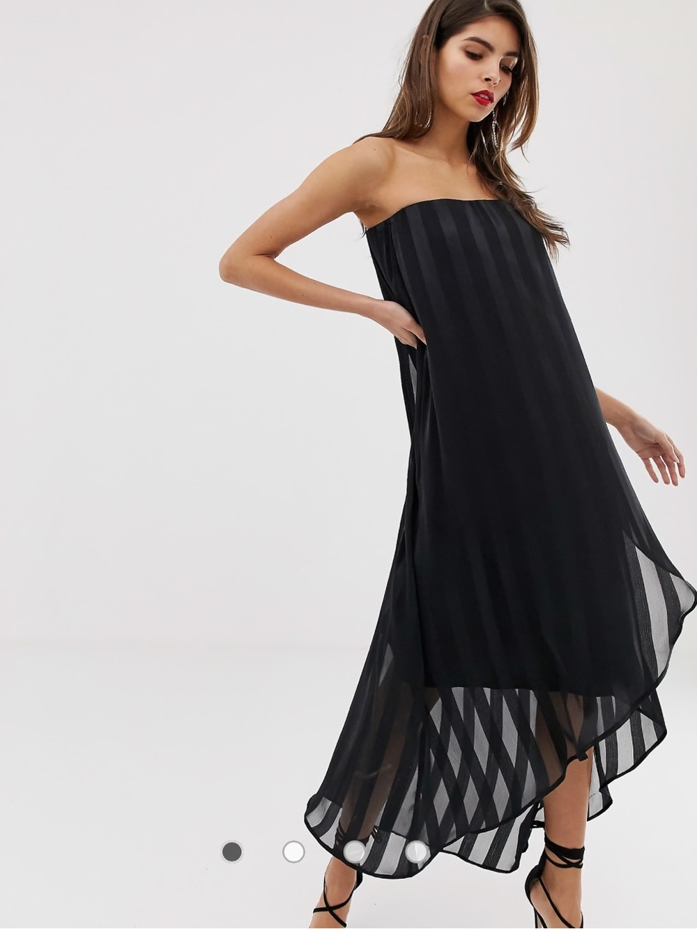 ASOS Black Strapless Sheer Stripe Maxi Dress